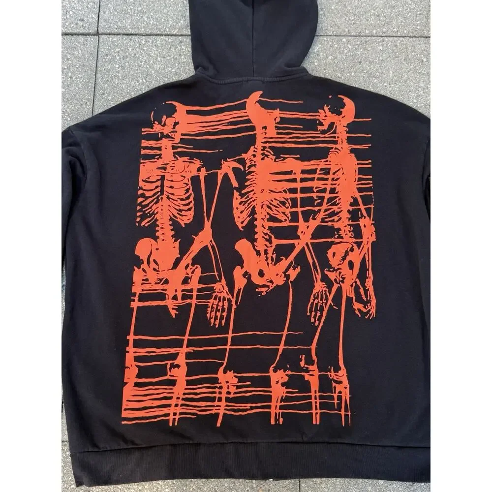 Social Collision Skeleton Zip Up Hoodie 2XL Black Orange Goth Grunge Emo Punk